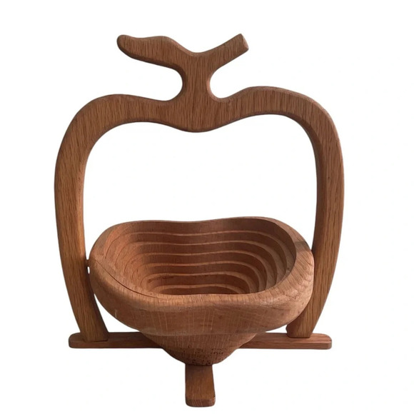 Sherrell Lewis Beautiful Folding Solid Wood Fruit Bowl Basket Apple Shape - Picture 11 of 11